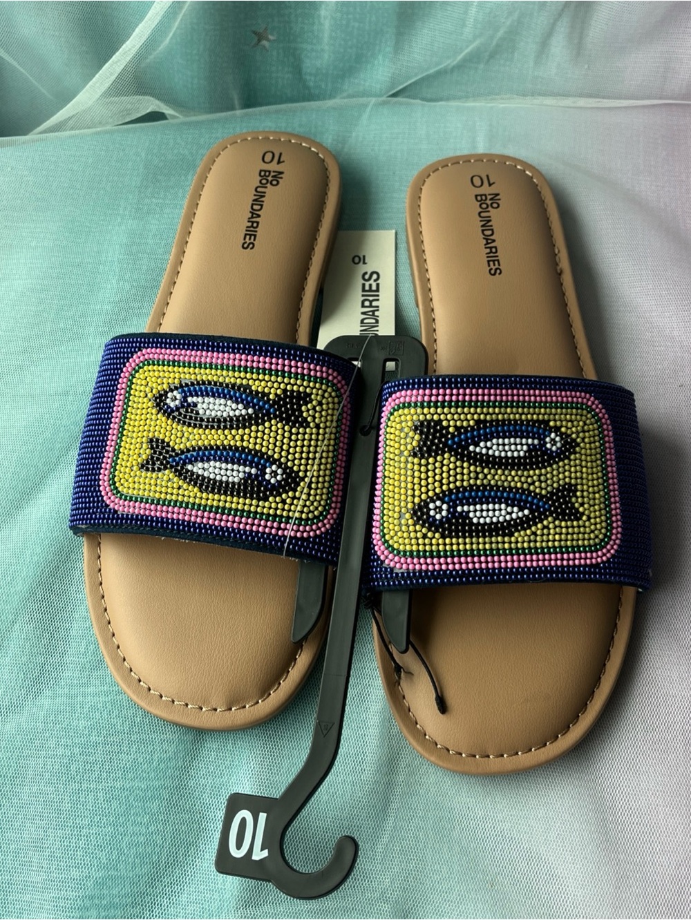 No Boundaries Beaded Slide Sandals Sardines Size 10 Striped NWT